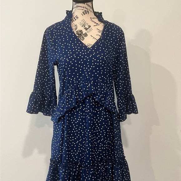Women's Royal Blue Polka Dot Dress, Small - Picture 1 of 6
